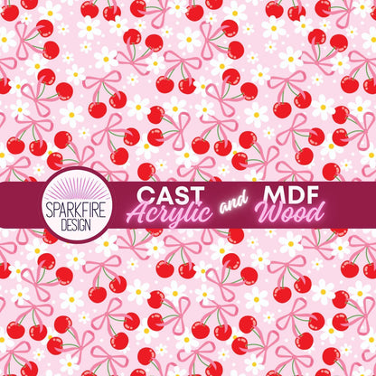 Cherry Bows and Fun Patterned Cast Acrylic, Flex and Wood for Lasers