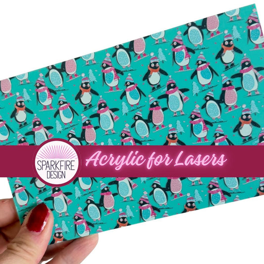 Penguin Print Acrylic Sheet for Laser Cutting: 6x4" 1/8" Thick