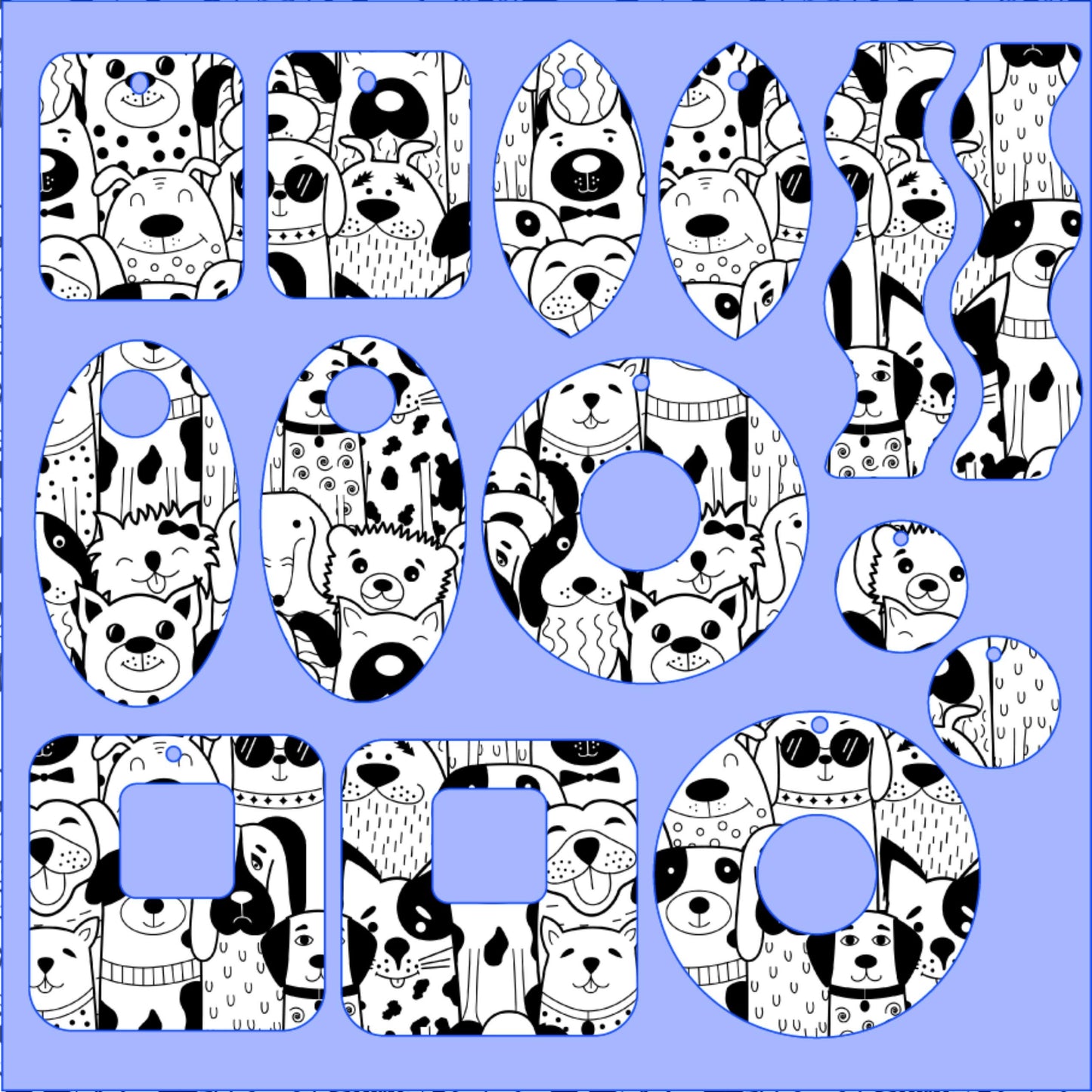 Black and White Dogs Patterned Cast Acrylic, Flex and Wood for Lasers