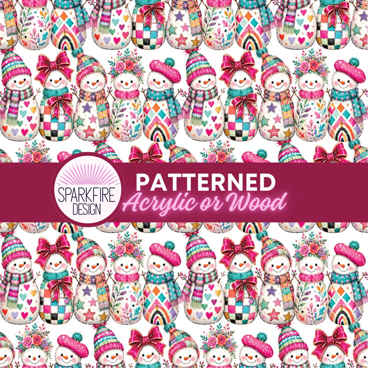 Patterned Laser Acrylic, Winter Snowman Floral Cast Acrylic Sheet