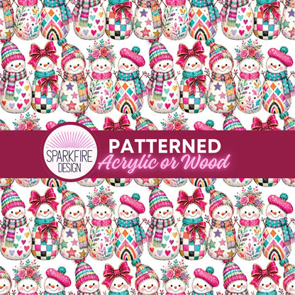 Patterned Laser Acrylic, Winter Snowman Floral Cast Acrylic Sheet