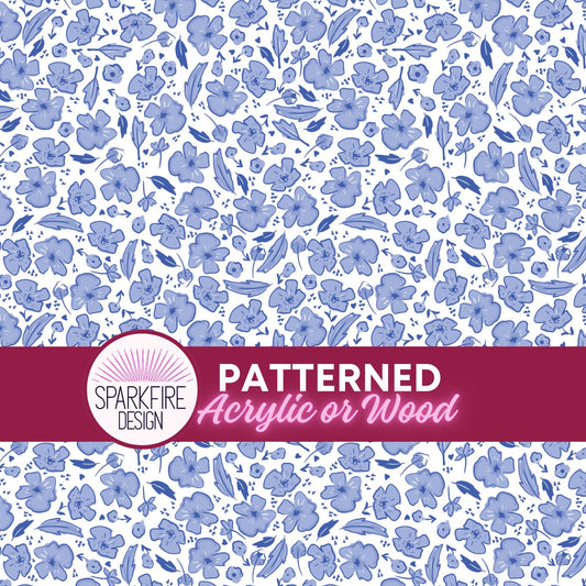 Blue Floral Pattern Patterned Cast Acrylic, Flex and Wood for Lasers