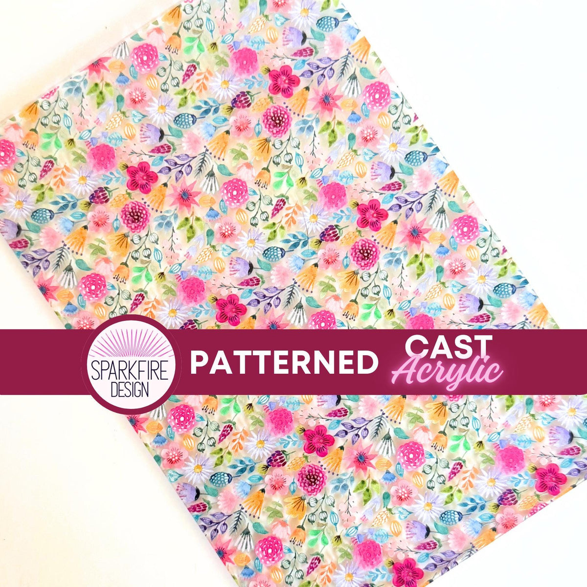Pink Flower Patterned Acrylic Sheet, Floral Scattered White Acrylic Sheet, UV Printed White Acrylic