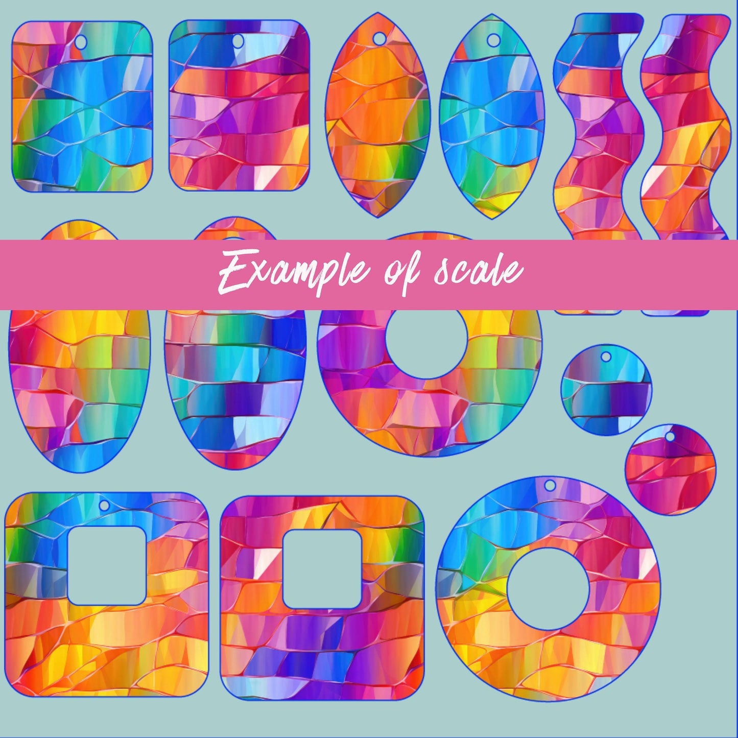 Bright Rainbow Stained Glass Patterned Cast Acrylic, Flex and Wood for Lasers