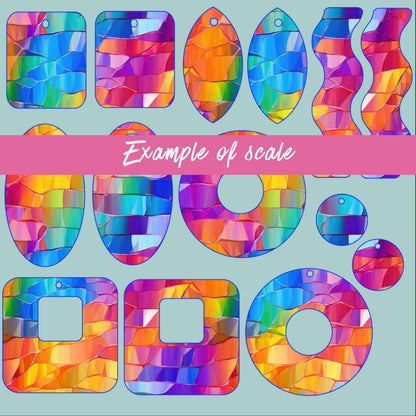 Bright Rainbow Stained Glass Patterned Cast Acrylic, Flex and Wood for Lasers