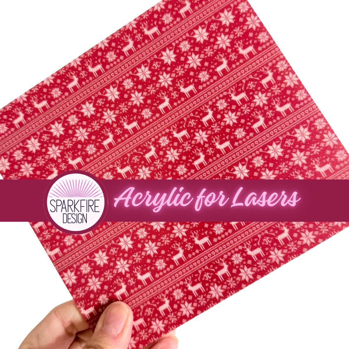 Red Nordic Christmas Acrylic, Sweater Patterned Cast Acrylic for Lasers, Xmas Acrylic, Acrylic for jewelry, Acrylic for Glowforge