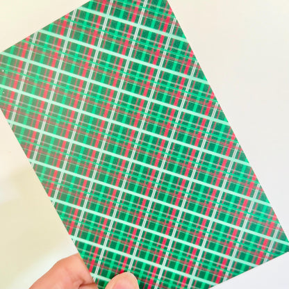 UV Printed Acrylic - Red Green Plaid Patterned White Core Sheet for Laser Cutting Patterned Cast Acrylic, Flex and Wood for Lasers