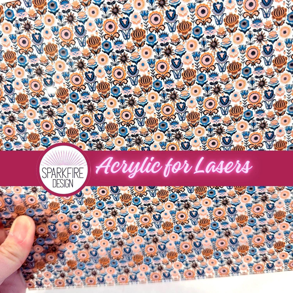 Floral Flower patterned acrylic for laser cutting. Cast acrylic sheet for lasers.