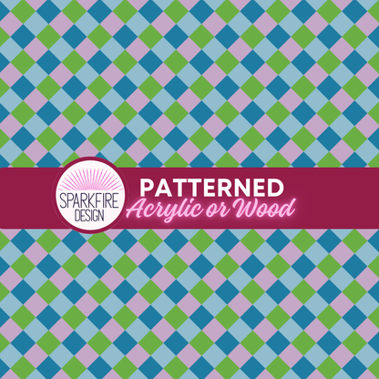 Blue Green and Pink Plaid Patterned Acrylic or Wood Patterned Cast Acrylic, Flex and Wood for Lasers