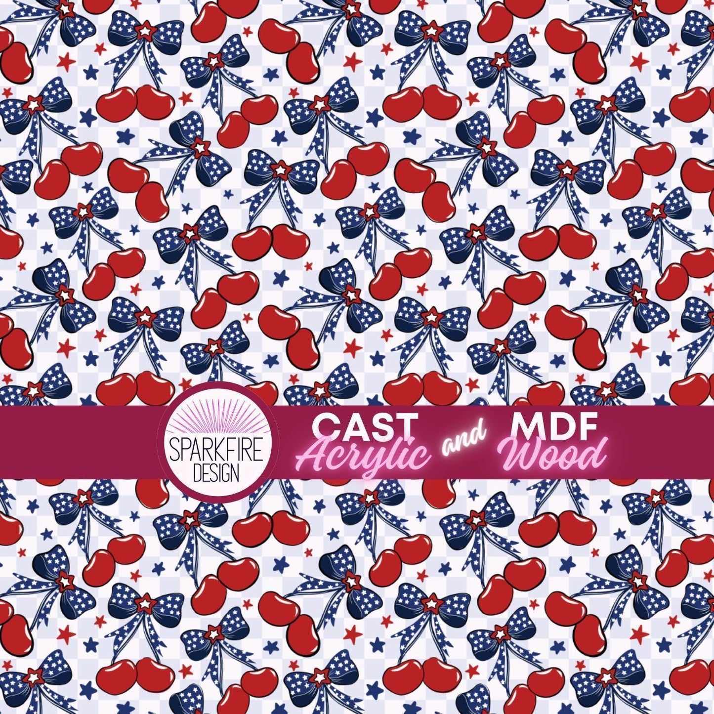 Red, White and Blue Patterned acrylic sheet for laser cutting. The pattern is patriotic, 4th of July, and patriotic.