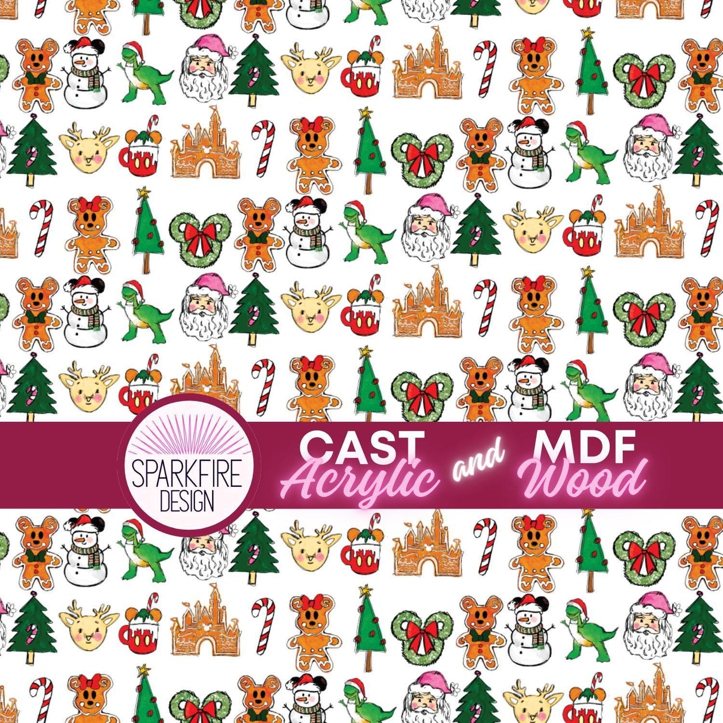 Mouse Christmas Patterned Acrylic | Laser  Acrylic Sheet With Custom Holiday Designs