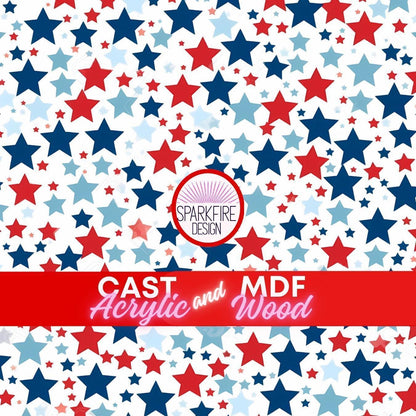 Red, White and Blue Patterned acrylic sheet for laser cutting. The pattern is patriotic, 4th of July, and patriotic.