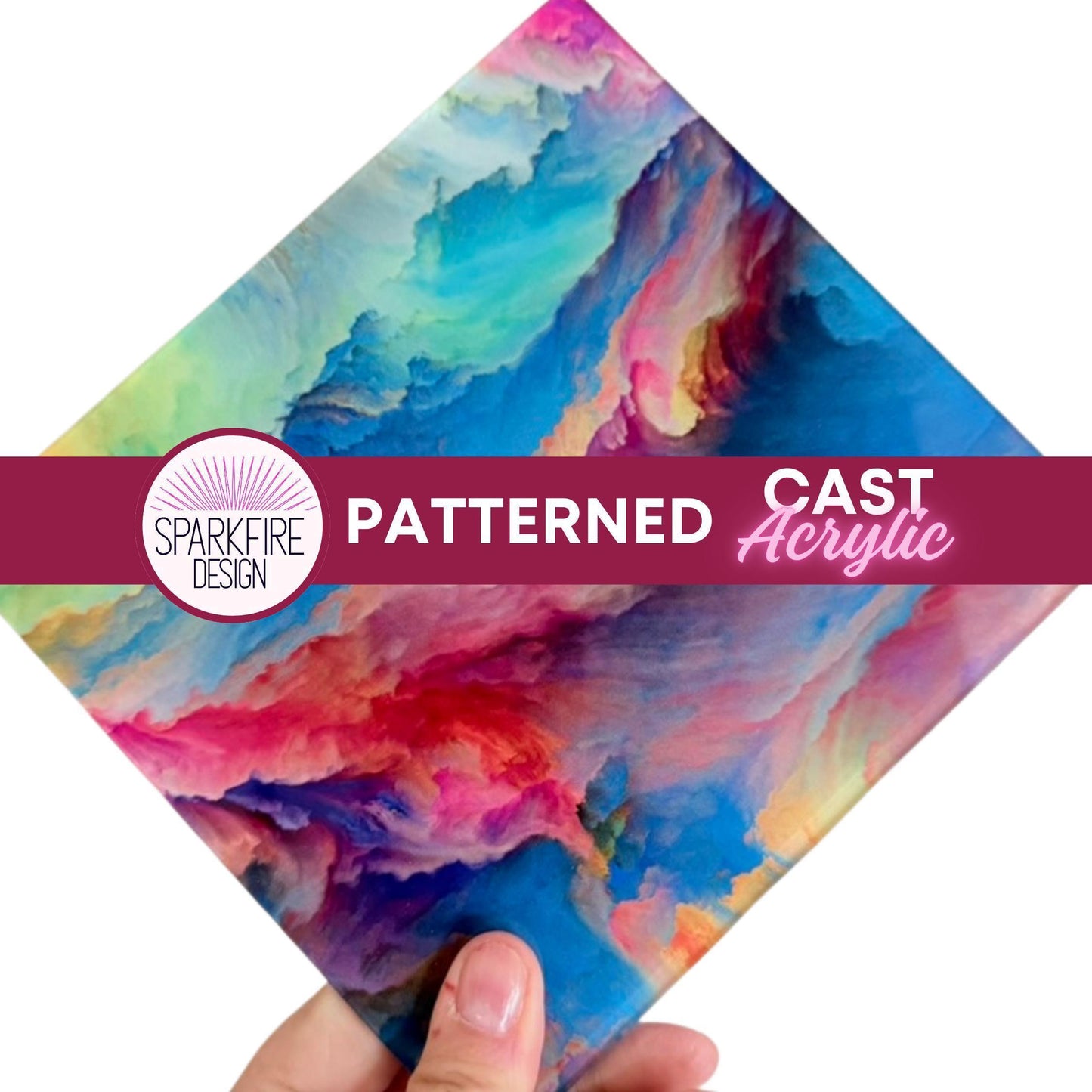 Printed Acrylic Sheets - Rainbow Swirl Patterned Clear Acrylic for Laser Cutting Projects Patterned Cast Acrylic, Flex and Wood for Lasers