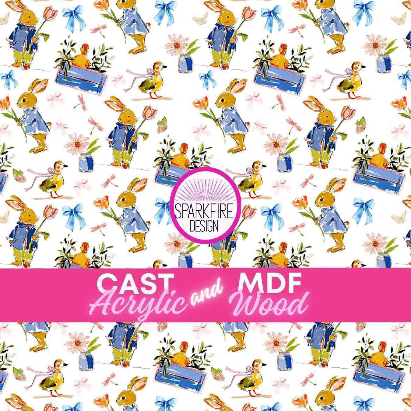 Easter Bunny Rabbit Spring Pastel Patterned Cast Acrylic, Flex and Wood for Lasers