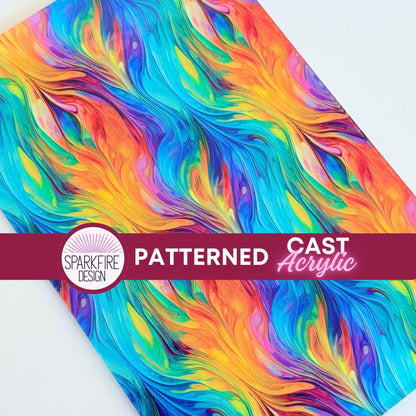 Rainbow Swirl Patterned Cast Acrylic, Flex and Wood for Lasers