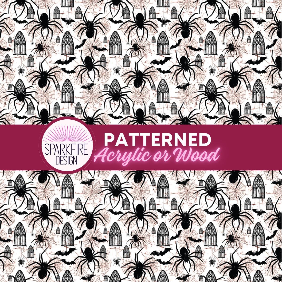 Halloween Patterned Acrylic Sheet - Spider Bat Halloween Design | Laser Cut Jewelry Supplies