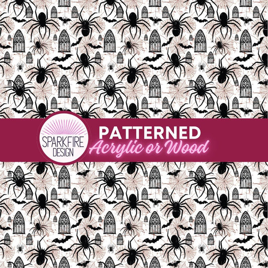 Halloween Patterned Acrylic Sheet - Spider Bat Halloween Design | Laser Cut Jewelry Supplies