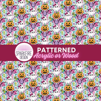 Patterned Acrylic Sheet – Halloween Pumpkin Ghost Design | Laser Cut Jewelry Material