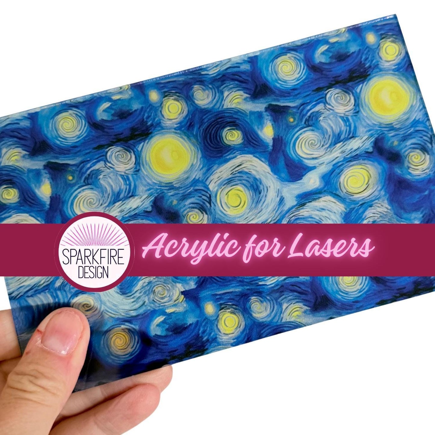 Patterned Acrylic Sheet - Blue Stained Glass UV Printed Clear Core Panel Patterned Cast Acrylic, Flex and Wood for Lasers