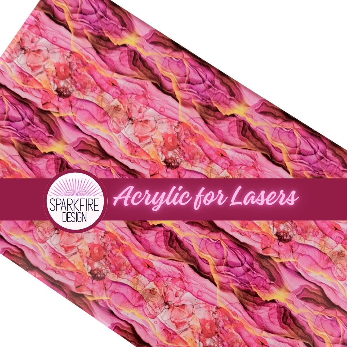 Pink Marble Patterned Cast Acrylic, Flex and Wood for Lasers