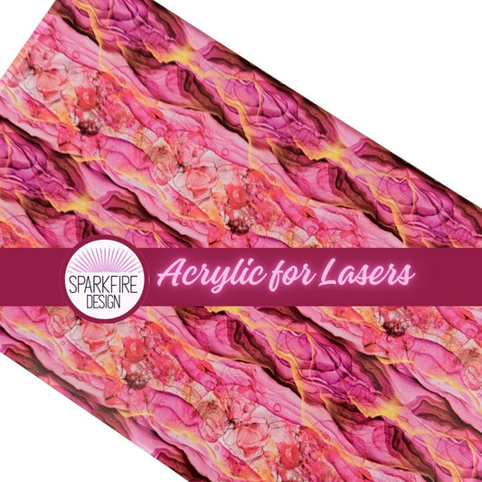 Pink Marble Patterned Cast Acrylic, Flex and Wood for Lasers