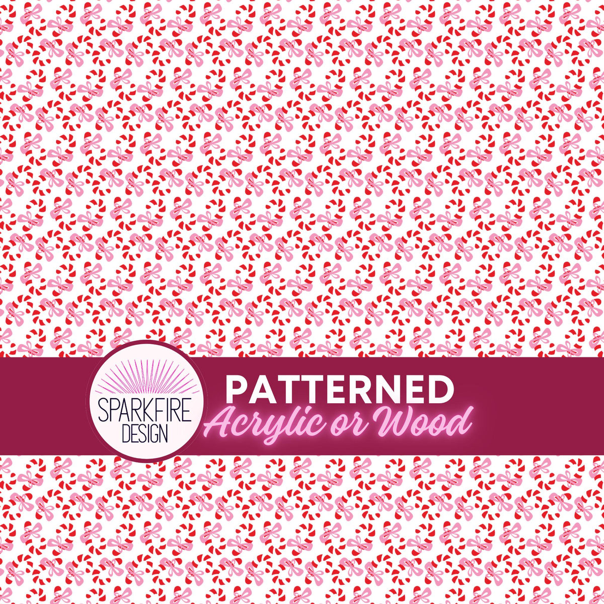 Patterned Acrylic Sheet, Candy Cane Christmas Laser Blank, Pink