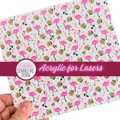 Christmas Flamingo Patterned Acrylic Sheet: Laser Cutting, Glowforge Compatible (6" x 6")