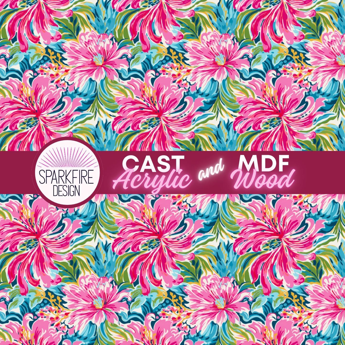 Preppy Floral Flower patterned acrylic for laser cutting. Cast acrylic sheet for lasers.