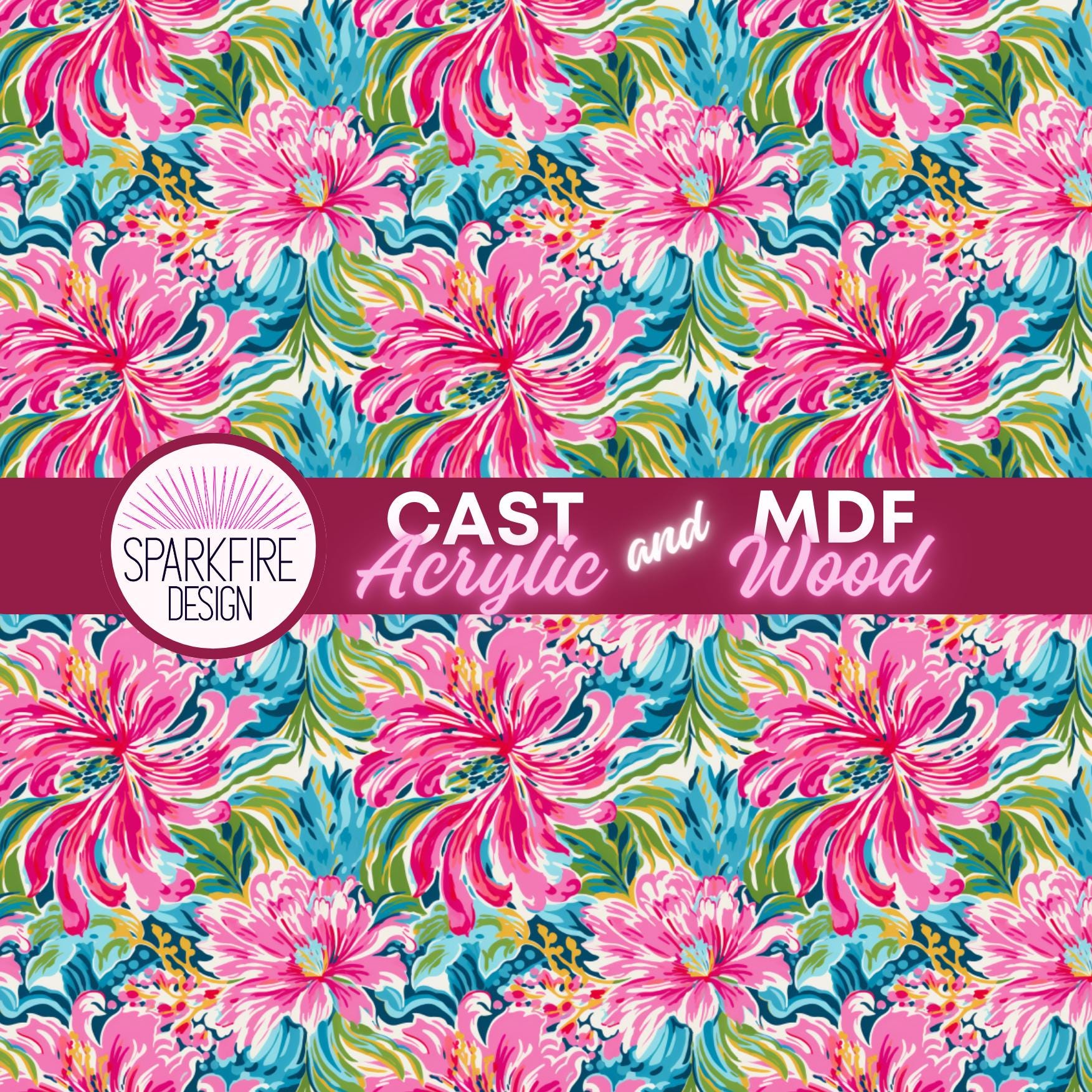 Preppy Floral Flower patterned acrylic for laser cutting. Cast acrylic sheet for lasers.