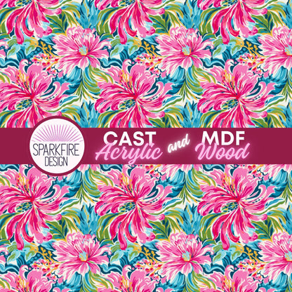 Preppy Floral Flower patterned acrylic for laser cutting. Cast acrylic sheet for lasers.