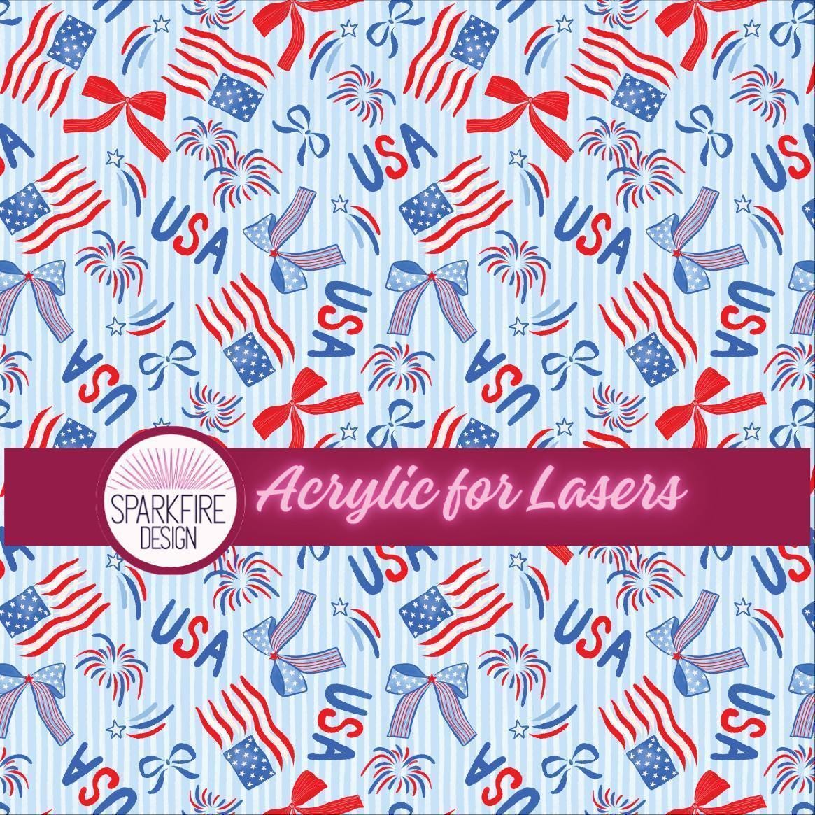 Red, White and Blue Flag Patterned acrylic sheet for laser cutting. The pattern is patriotic, 4th of July, and patriotic.