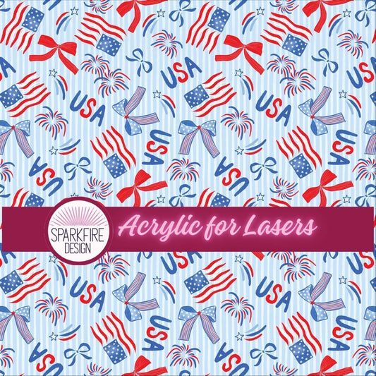 Red, White and Blue Flag Patterned acrylic sheet for laser cutting. The pattern is patriotic, 4th of July, and patriotic.