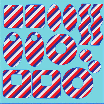Blue and Red Stripes Patterned Cast Acrylic, Flex and Wood for Lasers