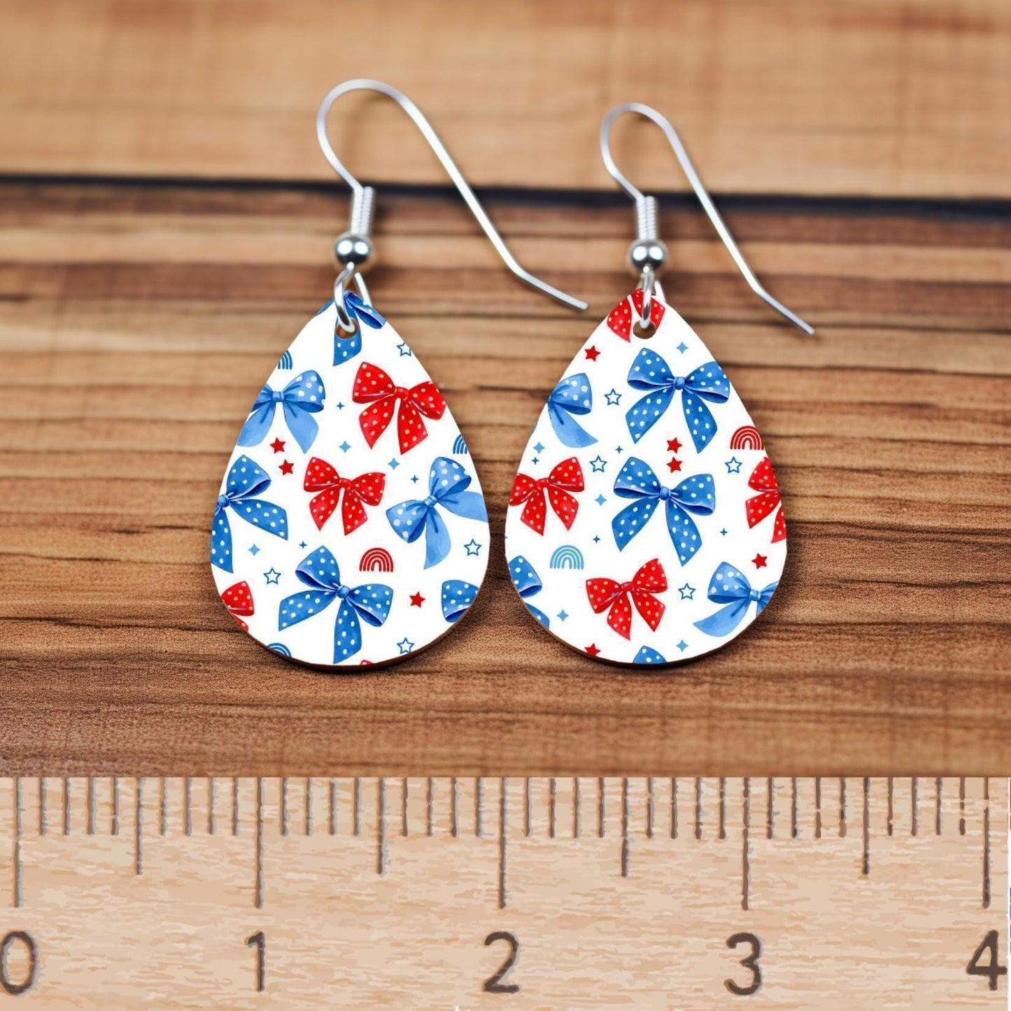 Blue and Red Coquette Patriotic Bows Patterned Cast Acrylic, Flex and Wood for Lasers