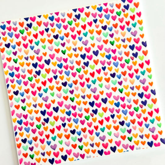 Rainbow Hearts Patterned Cast Acrylic, Flex and Wood for Lasers