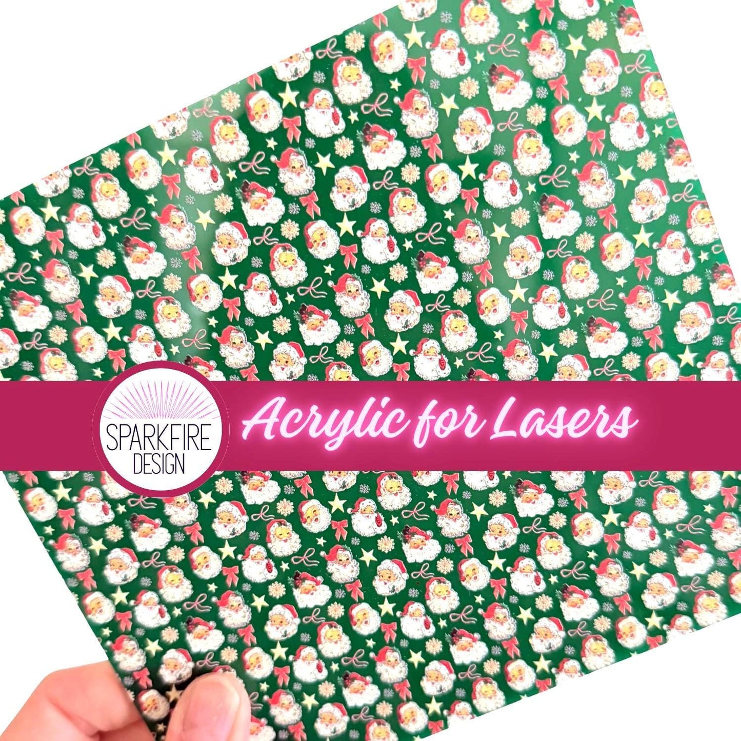 Santa Clause Patterned Acrylic Sheet - Christmas Cast Acrylic Sheets & Wood for Lasers