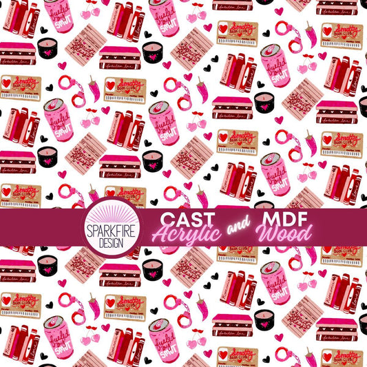 Smut Booklover, Reading, Romance Reader Patterned Cast Acrylic, Flex and Wood for Lasers