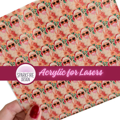 Santa Christmas Patterned Cast  White Core Acrylic, Patterned Acrylic Sheet,  Acrylic for Lasers, Christmas Acrylic, Santa Claus