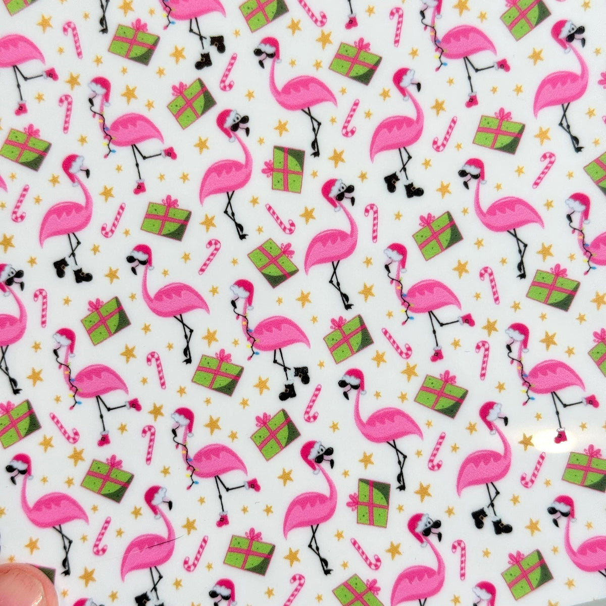 Christmas Flamingo Patterned Acrylic Sheet: Laser Cutting, Glowforge Compatible (6" x 6")