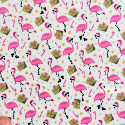 Christmas Flamingo Patterned Acrylic Sheet: Laser Cutting, Glowforge Compatible (6" x 6")