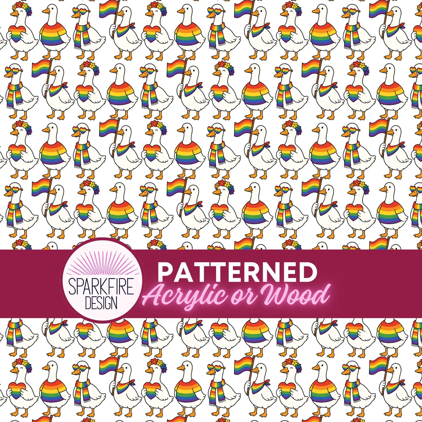Rainbow Geese Pride Design | Laser Cut Acrylic Jewelry Blanks Patterned Cast Acrylic, Flex and Wood for Lasers