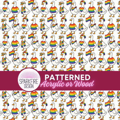 Rainbow Geese Pride Design | Laser Cut Acrylic Jewelry Blanks Patterned Cast Acrylic, Flex and Wood for Lasers