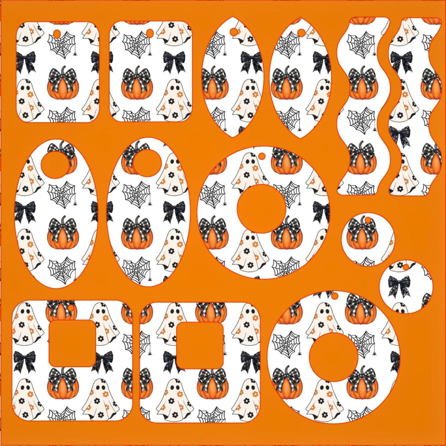 Coquette Halloween Pumpkins and Bows Patterned Cast Acrylic, Flex and Wood for Lasers