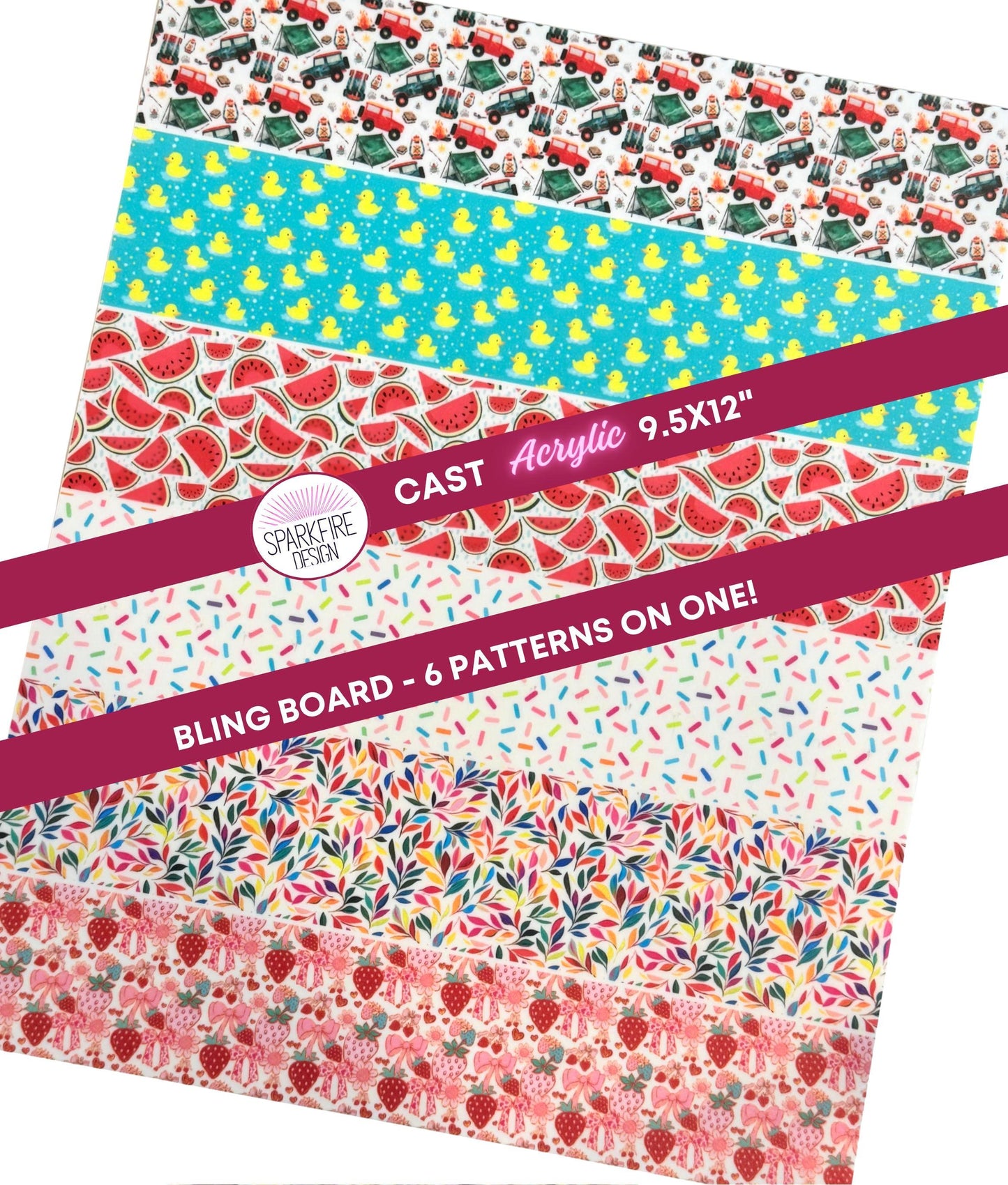 Summer UV Printed Acrylic Sheets - Watermelon Strawberry Patterned Laser Cuttable Acrylic 9.5x12"