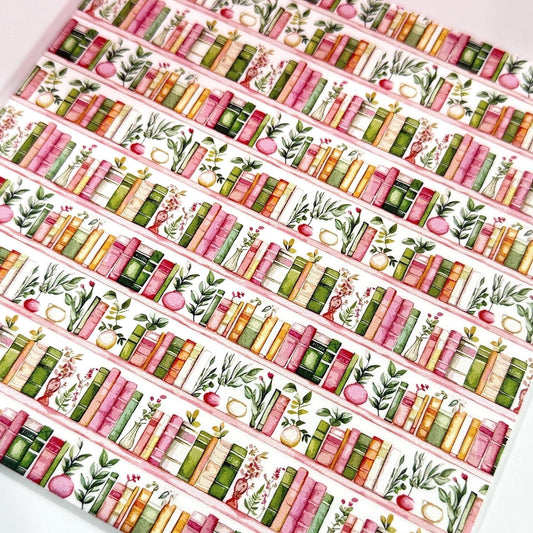 Watercolor pattern of books on white acrylic for laser cutting