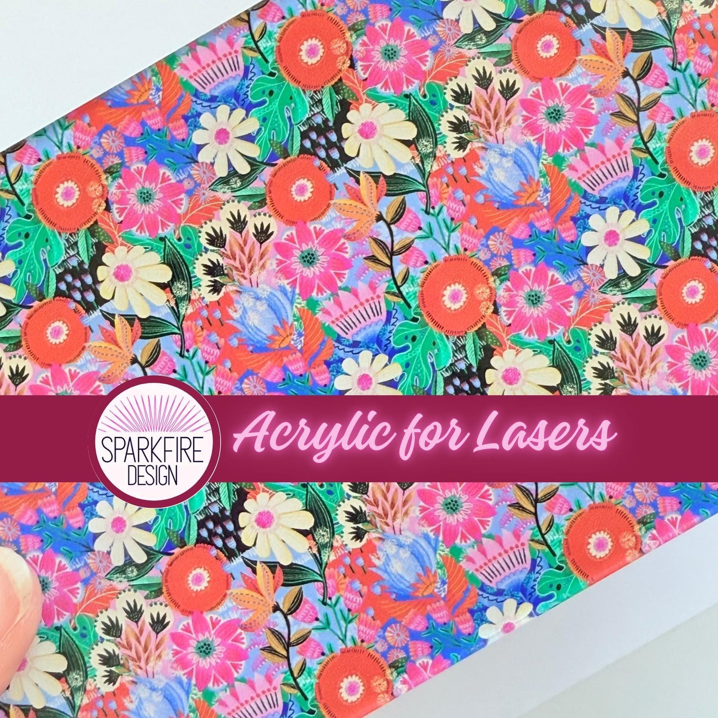 Pink and Orange Floral Acrylic Sheets - UV Printed Patterned Acrylic for Lasers | Pink Flower Design Patterned Cast Acrylic, Flex and Wood for Lasers