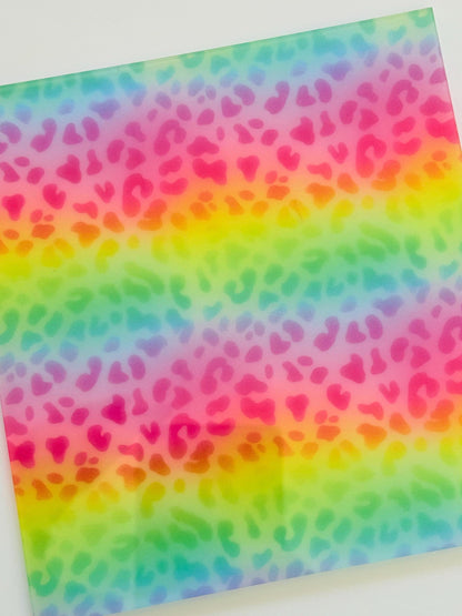 Rainbow Leopard Pattern, UV Printed For Laser Cutting Projects Patterned Cast Acrylic, Flex and Wood for Lasers
