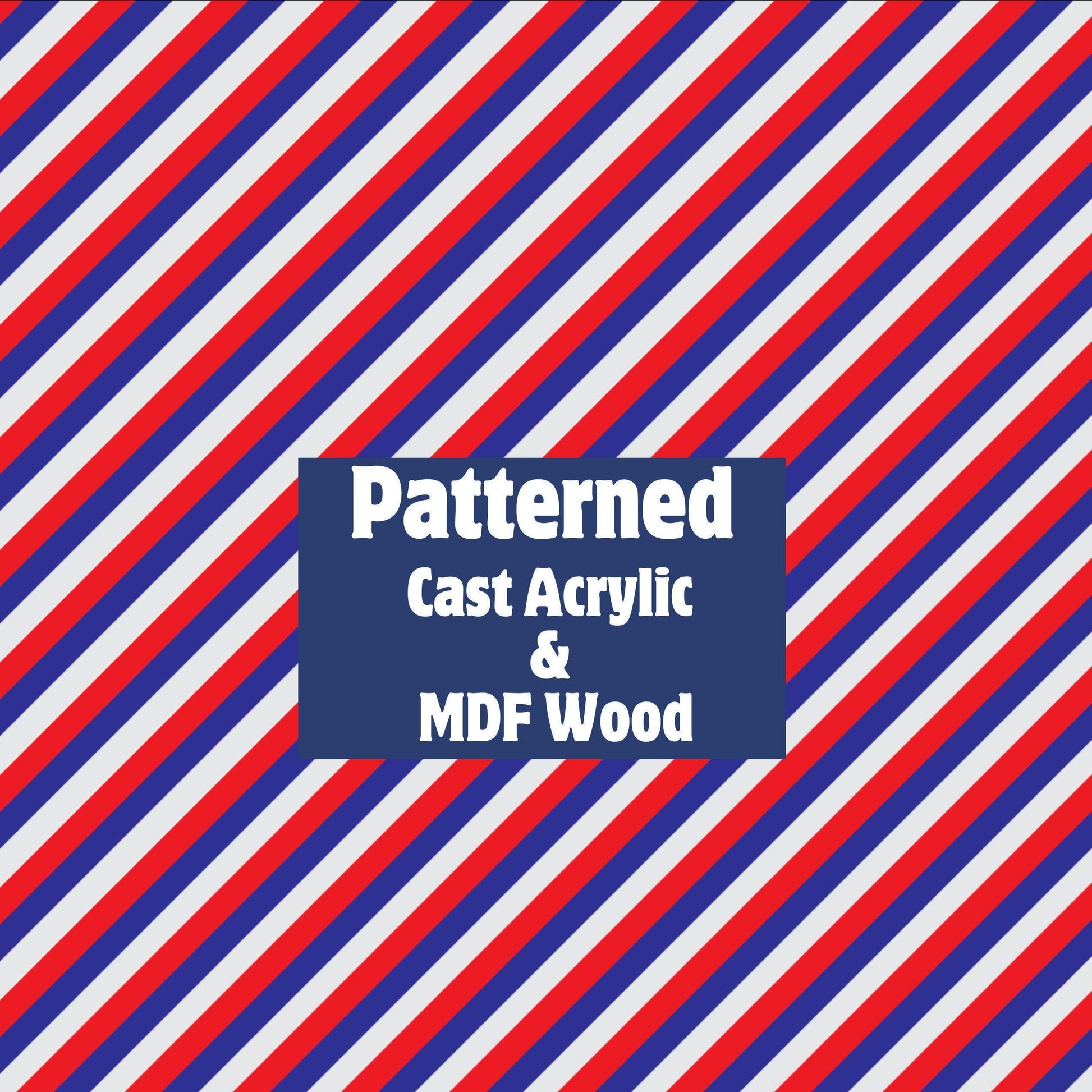 Red, White and Blue Striped Patterned acrylic sheet for laser cutting. The pattern is patriotic, 4th of July, and patriotic.