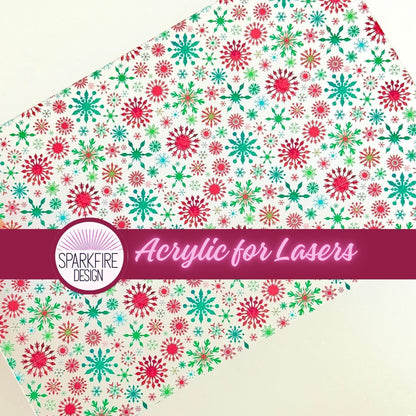 Red and Green Christmas Snowflake Acrylic Sheet – Red Green Snowflake Design | Patterned Cast Acrylic & Wood for Christmas