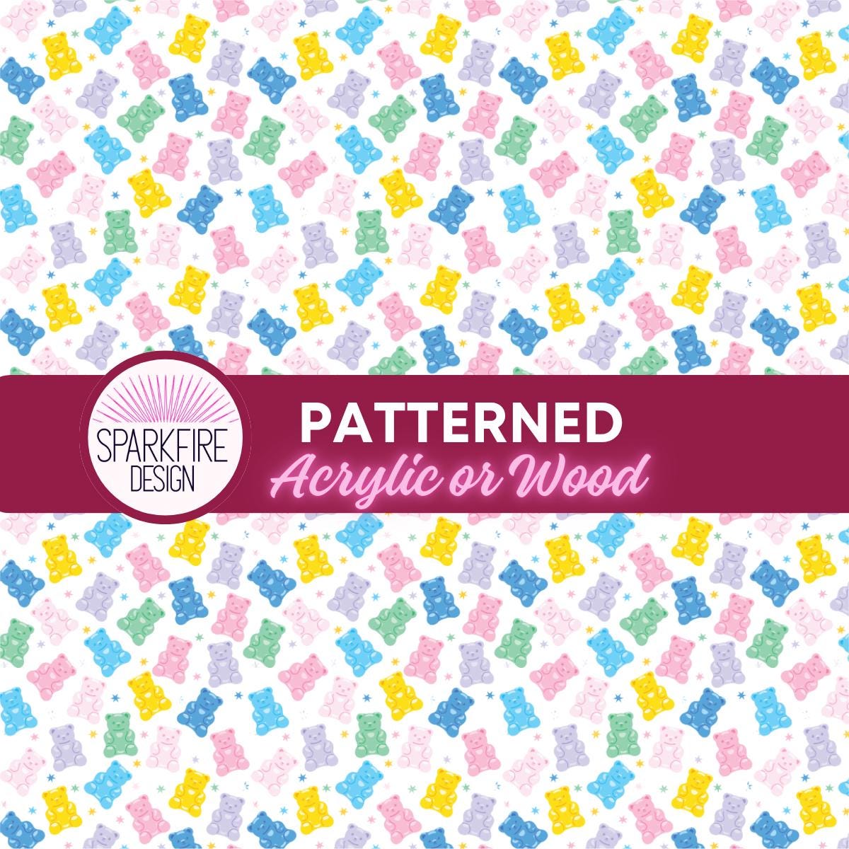 Pastel Gummy Bear Acrylic - Patterned Cast Sheet | Laser Cut Acrylic for Earrings Patterned Cast Acrylic, Flex and Wood for Lasers